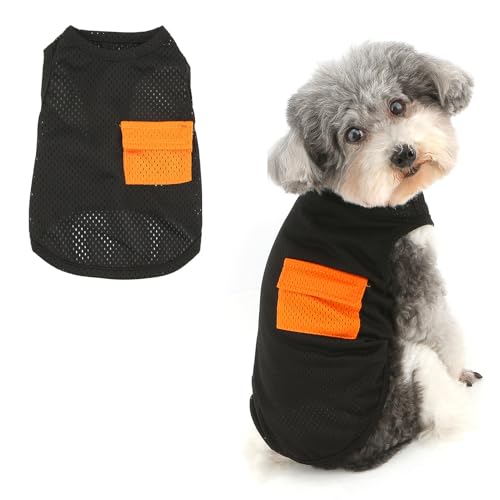 RANPHY 犬 服 春 夏 犬の服 小型犬 超小型犬 メッシュTシャツ バッグ付き 通気性 おしゃれ タンクトップ 涼しいベスト袖なし 人気チワワ服 猫用服 ドッグウェア 部屋着 お散歩お出かけ日焼き防ぐ,ブラック,S