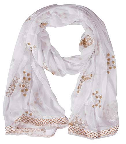 Image of YOUTHQUAKE Heavy Embroidered Work Chiffon Dupatta for Womens & Girls With Fancy Lace