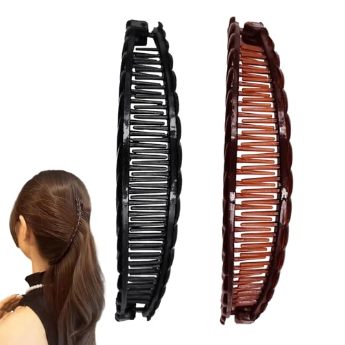 SSKHE 2 piezas Pinzas para el Pelo de PláTano Gran Clip de Garra Plana Accesorios para el Cabello para Mujeres Peines de Plátano Francesas Largas Clip,15 Cm,Negro y Marrón