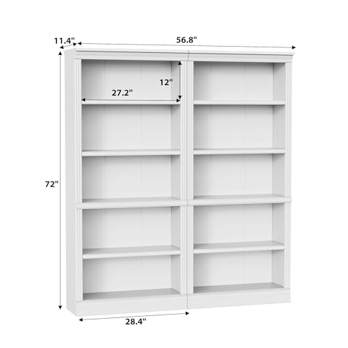 Image of Furniwell Bookcase Bookshelves, 5-Shelf Tall Bookcase 71 inch Wood Open Display Floor Bookshelf, Large Storage Organizer for Library, Bedroom, Living Room, Set of 2 (White)