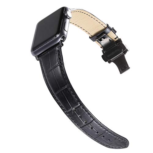 CHIMAERA Compatible for 38MM 40MM 42MM 44MM Apple Watch Band Genuine Calf Leather Strap Replacement for iWatch Series 5/4/3/2/1 Black/Gold/Rose Gold Adapters
