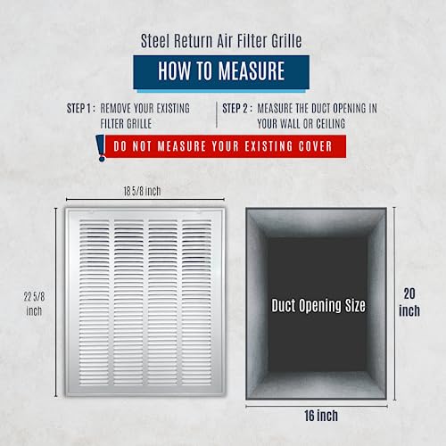 Image of 16 inch X 20 inch Steel Return Air Filter Grille by HANDUA | Removable Face Door HVAC Duct Cover Grill for 1-inch Filter, White | Outer Dimensions: 18.5 inchW X 22.5 inchH