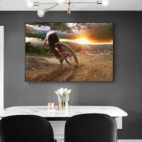 Toile peinture motard au coucher de soleil moderne 60x90 cm sans cadre pour salon