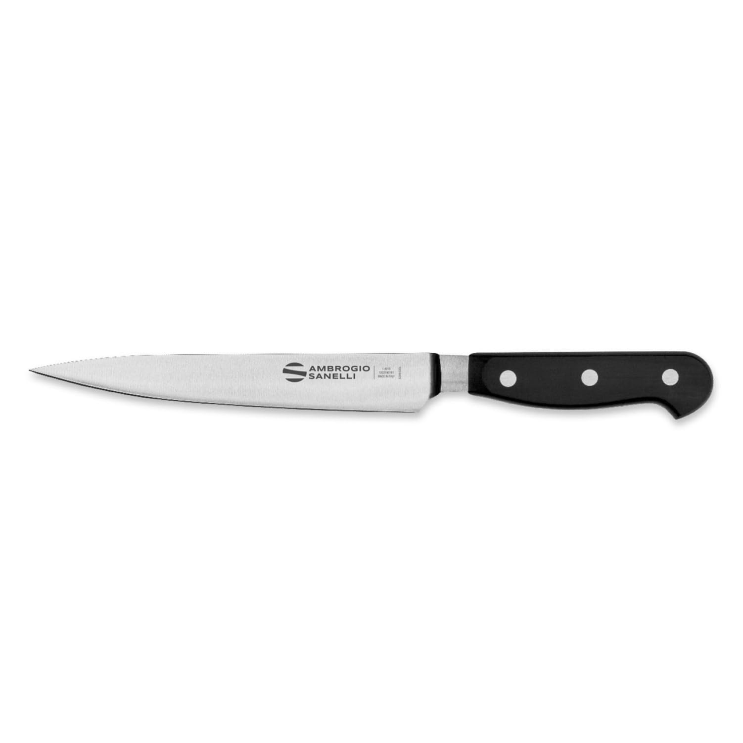 Ambrogio Sanelli, Maitre Coltello da Cucina per Sfilettare Pesce, Coltello con Lama Flessibile in Acciaio Inox all'Azoto 18 cm e Manico Ergonomico, Coltelli da Cucina Professionali, Made in Italy