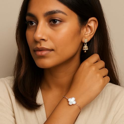 Image of Lucky Charm Clover Bracelet for Women | 925 Sterling Silver with 18K Gold Plating | Adjustable & Anti-Tarnish | Stylish Designer-Inspired Jewelry