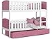 KIDS LITERIE LIT SUPERPOSE Tomy 90x190 Blanc Rose Livré avec tiroir, 2 sommiers et 2 Matelas en Mousse de 7cm OFFERTS