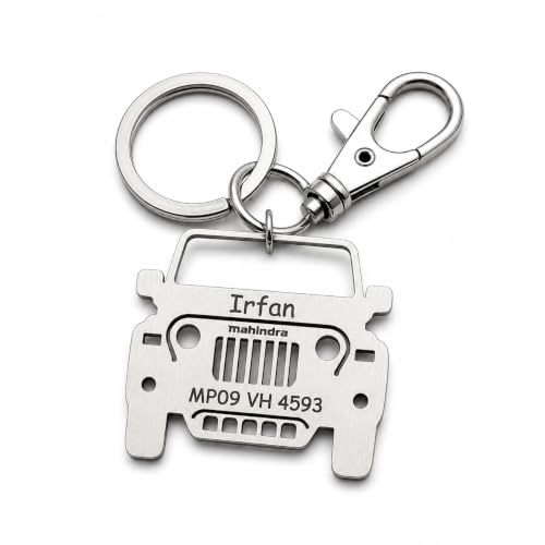 Image of Personalized Stainless Steel Key Chain /Key Ring | Durable, Compatible with All Models | Customized Car Number Plate | Ideal Gift for Him (Silver)
