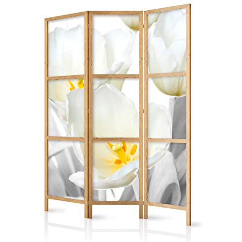 murando - Biombo Flores 135x171 cm 3 Paneles Lienzo de Tejido no Tejido Tela sintética Separador Madera Design de Moda Hecho a Mano Deco Home Office Japón b-C-0395-z-b