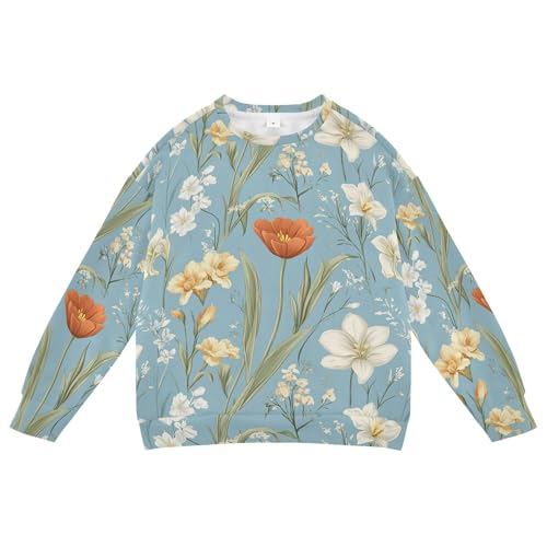 JUNZAN Autumn Flowers Tulips Daffodil Gladiolus Blue Big Boys Hoodie Sweatshirt Crewneck Tops Clothing Shirts Party 4T