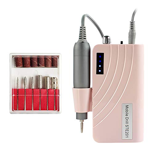 Professional Nail Drill Machine with LED Lighting 30000RPM Salon Manicure Machine Rechargeable Portable Nail Polishing Machine Electric Nail File Machine (Pink)