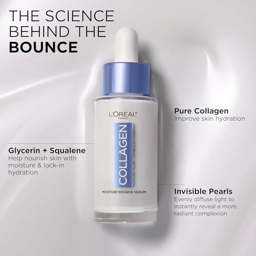 Image of L'Oreal Paris Collagen Moisture Filler Moisture Bounce Face Serum, Glow Serum with Collagen, Glycerin, and Squalane for Bouncy, Radiant, Hydrated Skin, Includes Sample