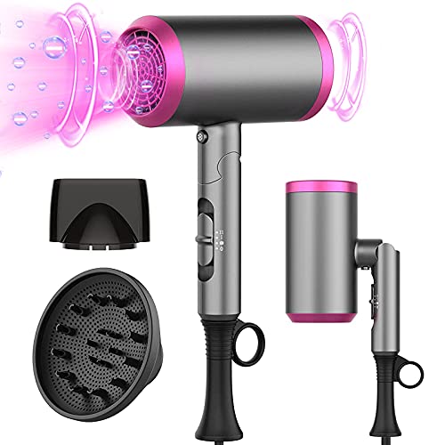 Ionic Hair Dryer, 1800W Professional Blow Dryer with Negative Ion Technology, Fast Drying Blow Dryer, 3 Heating/2 Speed/Cold Settings, Nozzles and Diffuser, Hair Blow Dryer for Black Friday Travel