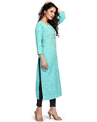Image of Rajnandini Women's Pure Cotton Straight Fit Casual Cambric Jaipuri Bandhani Printed Kurti (JOPLJPR57-PP)