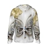 ZTPOWQA Sudadera con capucha para hombre, ligera, transpirable, con estampado de mariposas y flores, con diamantes de imitación, para correr al aire libre, Negro, S
