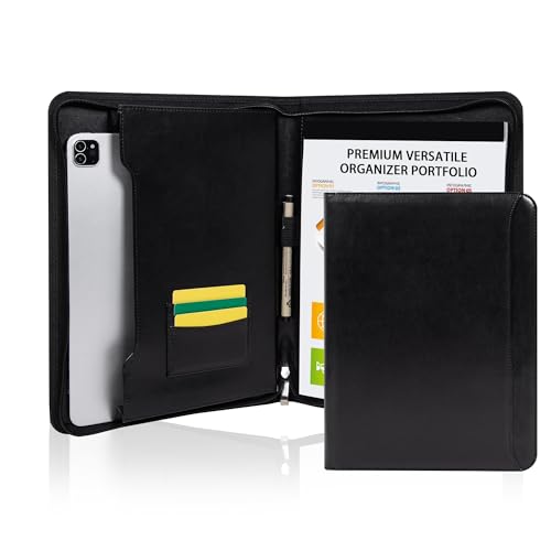 Vegan Leather Portfolio for Men and Women, Business with Space for A4 Writing Pad, Pen Holder, Card Slots, and Device Pocket,Professional Notebook Carrier for Interview and Office Conference Notepad