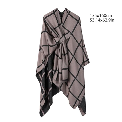 Women's Plaid Shawl Wraps Open Front Poncho Cape Sweater Vintage Printed Warm Cardigan Shawl for Fall Winter2