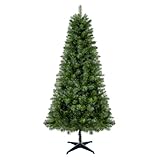 OCACA 6FT Unlit Artificial Christmas Tree with PVC Branch Tips, Full Shape Hinged Branch Design, Stable Four-Leg Stand, Classic Green Indoor Holiday Décor Xmas Tree for Home Small Spaces