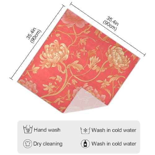 Gold Peach Floral square silk scarf lightweight scarf shawl for women for Gift 35x35 bufandas para mujer4