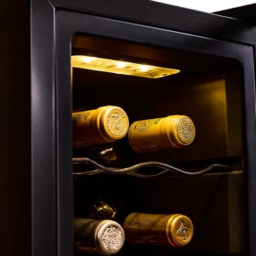 Image of Wine Enthusiast 12-Bottle Slimline Wine Cooler - Energy Efficient Freestanding Wine Refrigerator - Upright Bottle Storage, Adjustable Thermostat, Digital Touchscreen (20.3 inch x 10.4 inch x 25.4 inch)