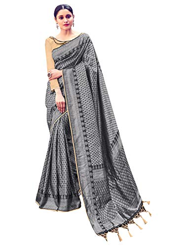 Sarees for Women Banarasi Art Silk Woven Saree || Ethnic Indian Traditional Wedding Gift Sari with Unstitched Blouse Black