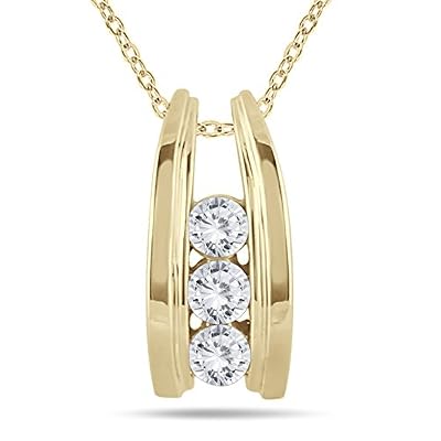 AGS Certified 1/2 Carat TW Three Stone Diamond Ladder Pendant in 10k Yellow Gold (K-L Color, I2-I3 Clarity)