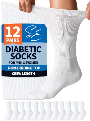 Special Essentials Diabetic Crew Socks, 12 Pairs, White, L