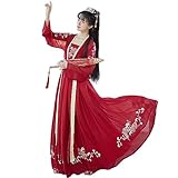 Women's Traditional Embroidery Hanfu Duijin Qiyao Ruqun Dress Ancient Chinese Fairy Costume (672# Red, L)