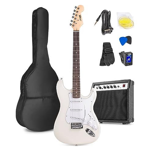 MAX GigKit Set de Guitare Électrique avec Support de Guitare – Blanc, Idéal pour Débuter la Guitare - Les Beatles, Paul McCartney, John Lennon, RIngo Starr, George Harrison MAX GigKit Set de Guitare Électrique avec Support de Guitare - Blanc, Idéal pour Débuter la Guitare – Image 3
