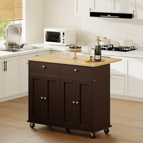 Shintenchi Kitchen Island with Drop Leaf, Rolling Kitchen Cart with