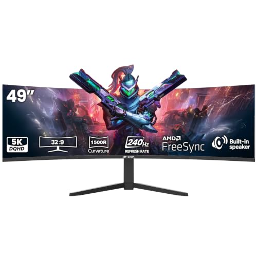 Image of CRUA 49 inch DQHD 240Hz Ultrawide Curved Gaming Monitor, 1500R, FreeSync, Black | 32:9 VA Panel, 120%sRGB, 3000:1 Contrast, Built-In Speakers, Height-Adjustable Stand, HDMI 2.1 /DP 1.4 and 75x75mm Wall Mount