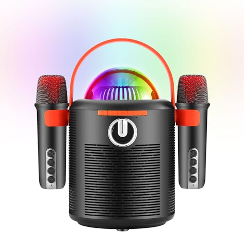 Karaoke Profesional, ALPOWL Altavoces de Karaoke Recargables de 17W, con Dos Mini Microfono Karaoke, Efectos de Cambio de Sonido y Luces LED, Navidad Infantil y Adulta - Negro