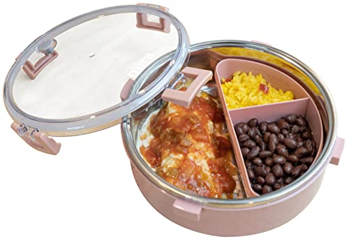 MIRA Stainless Steel Round Lunch Container with Bonus Bento Box Insert - BPA Free, Reusable Lunch Box, 5 Cups, Sherbet