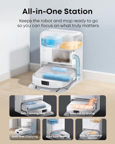 Image of eufy C28 Robot Vacuum and Mop Combo,15,000 Pa Suction, HydroJet Self Clean Roller Mop, Upgraded from X10 Pro, Zero-Tangle for Pet Hair, Auto Mop Washing&Drying, Self-Emptying&Refilling White