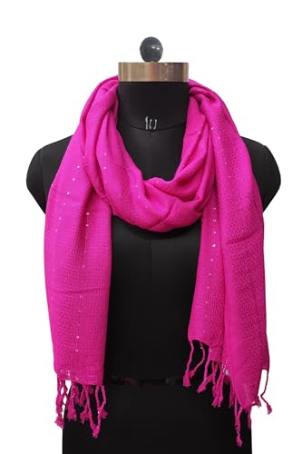 Image of Solid Sequin Stole with Tassels for Women & Men - Soft Lightweight Rayon Fabric | Available in 10+ Colours | 70 x 180 cm