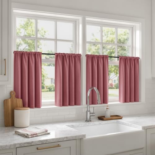 Image of MIULEE 4 Panels Short 36 Inch Blackout Kitchen Window Curtain Dusty Rose | Light Blocking, Cafe Curtains, Room Darkening Thermal Insulation, Privacy Protection, Half-Tier Curtains for Small Windows