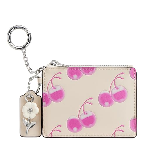Coach Women's The Summer I Turned Pretty Wavy Zip Card Case with Key Ring in Cherry Print, Pink/Cloud, One Size