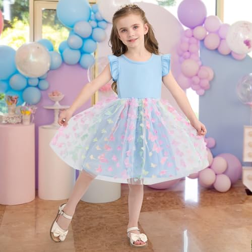 Toddler Baby Girl Dress Little Girls Summer Tulle Tutu Dresses Kids Flutter Sleeve Casual Party Clothes Outfit 2-7Y2