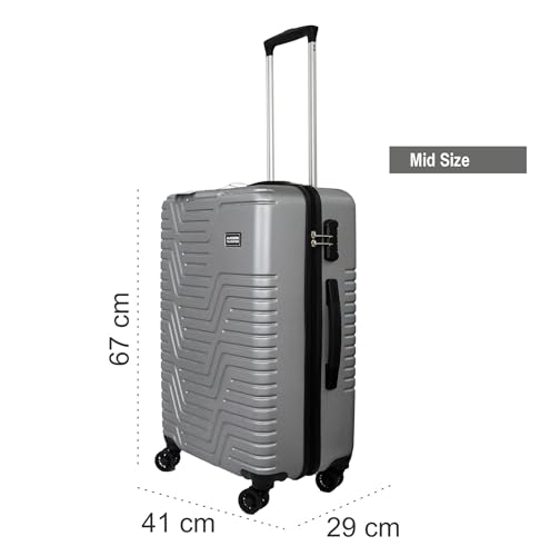 ALKOSIGN-Aqua-67-cm-Mid-Polycarbonate-Hard-Sided-8-Wheel-360-Degree-Spinner-Check-in-Medium-Size-LuggageSuitcaseTrolley-BagTravel-Bag-Silver