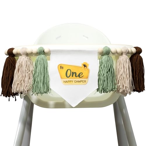 BOOMPA One Happy Camper First Birthday Banner, Woodland Tassel Ga...