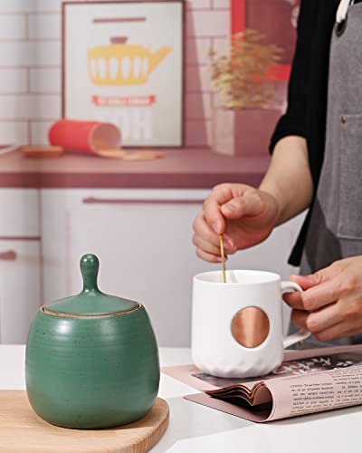 Image of Retro Kitchen Canisters Ceramic Food Storage Jar Roud Shape with Silicone Airtight Lid for Tea, Coffee, Nuts, Herb, Spice, Sugar (Green)