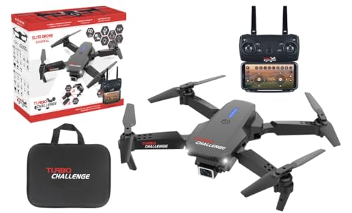 TURBO CHALLENGE - Drone - Quadricoptère - 400350 - Dispositif Volant - Noir - 2 Batteries Rechargeables et Piles incluses - Cadeau - Anniversaire - Vidéo -...