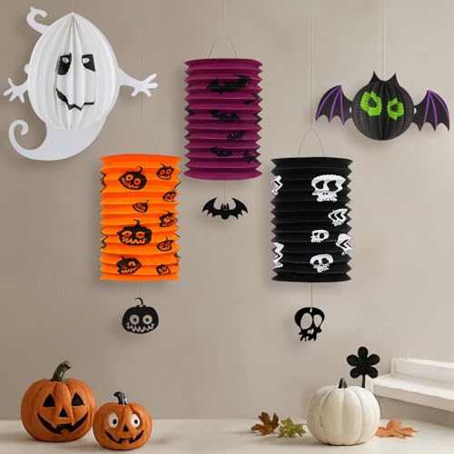 Image of Party Propz Halloween Decoration - 5 Pcs | Paper Bat | Small Paper Lanterns | Paper Ghost Small | Halloween Decor | Halloween Decorations | Halloween Accessories Adults