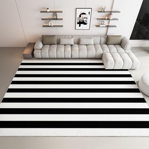WHUOEUCO Alfombras de Salón Rayas Blancas Y Negras 120x180cm Alfombra Impresión 3D Moderno, Suave Pelo Corto Lavable, para Dormitorio, Comedor, Salon, Decoración del Hogar
