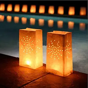 Coxeer 10PCS Candle Bag Sun Pattern Flame Resistant Paper Bag Luminary Bag (White)