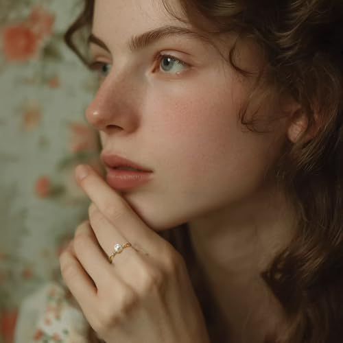 14K Gold Plated Pearl Rings for Women, Dainty Elegant Gold Rings, Pearl Rings for Women's Gifts Engagement Rings Size 5-104