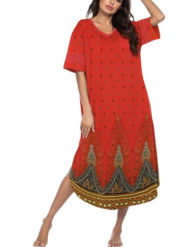 Image of Ekouaer Long Nightgown, Womens V Neck Loungewear Oversized Sleepwear Loose Sleep Dress S-4XL
