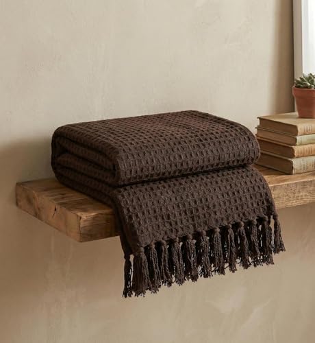 Image of 100% Cotton Waffle Weave Sofa Throw Blanket 50x60 Inches or 125x150 cms Lightweight, Soft & Breathable Couch, Bed or Chair Throw Blanket for Living or Bedroom, Coffee