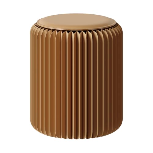 Image of 17 Inch Folding Stool 660lb Foldable Paper Stool, Eco-Friendly Kraft Paper Honeycomb Design Home Furniture Modern, Foldable to 1.2 Inch Round Foot Stool for Living Dining Room (Brown)