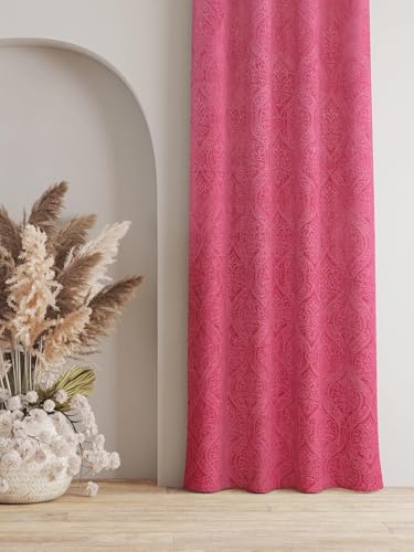 Image of IVAZA Velvet Fabric Emboss Door Curtains 7 Feet Set of 1| Panel Thick Curtains for Home and Office Decor | Eyelet Grommet Curtains for Living Room Kitchen Hall, Door- 7 Feet (Pack of 1) Pink