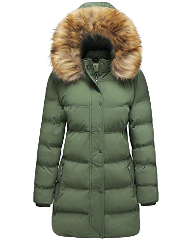 WenVen Women's Winter Long Puffer Coat Parka Jacket with Faux Fur Removable Hood